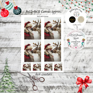 Papier Mousseline Découpage Père Noël Reindeer Nez à Nez Kiss