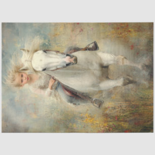 Papier Mousseline Découpage Petite fille Cheval Blanc Fleurs de cham