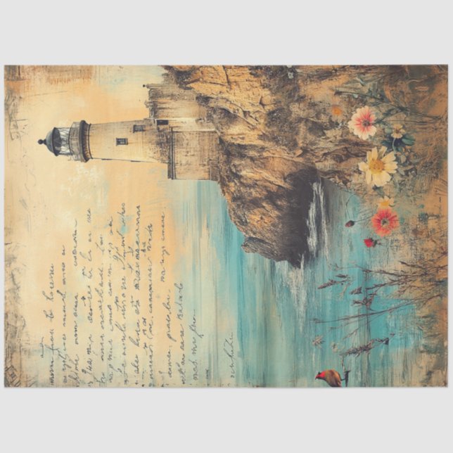 Papier Mousseline Découpage Phare Côtier Poème Scène Nautique (Recto)