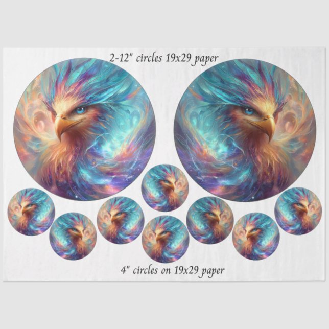Papier Mousseline Decoupage Phoenix Art 12" rounds & 4" coasters  (Recto)