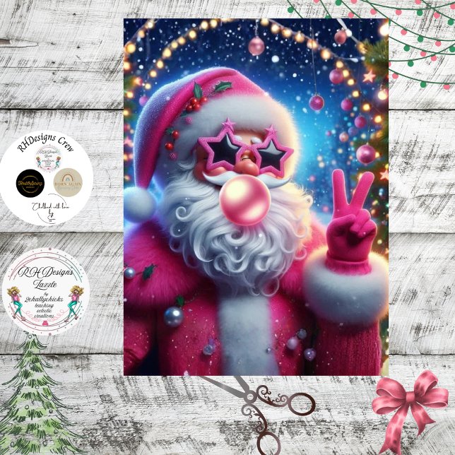 Papier Mousseline Decoupage Pink Bubblegum Christmas Santa  (Créateur téléchargé)
