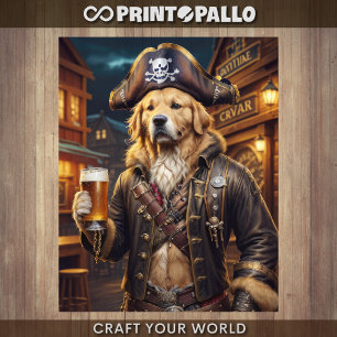 Papier Mousseline Découpage - Pirate Golden Retriever et bière -