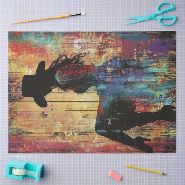 Papier Mousseline Decoupage POP ART Cowgirl Silhouette Red Black Fun (Artisanat)