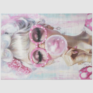 Papier Mousseline Découpage Pop Art Fashion Girl Hot rose Bubble Gum