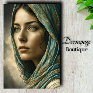 Papier Mousseline Découpage Portrait Turquoise