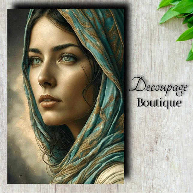 Papier Mousseline Découpage Portrait Turquoise (Turquoise Portrait Decoupage Tissue Paper)