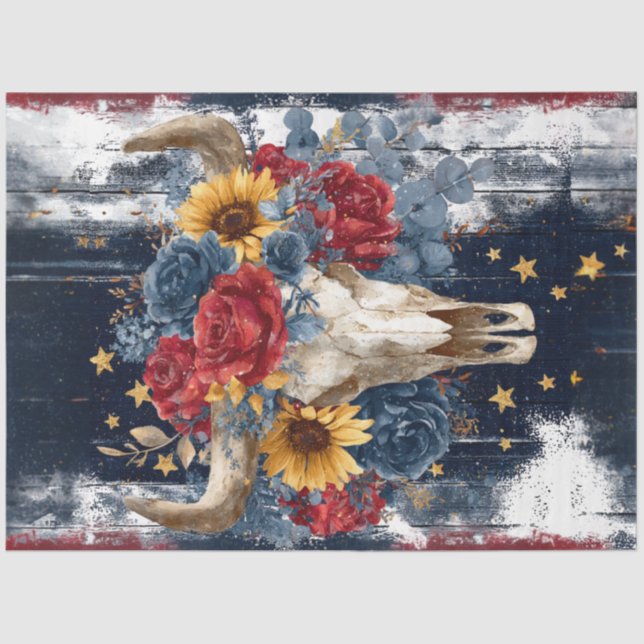 Papier Mousseline Découpage Portrait Vibrant Crâne motifs floraux (Recto)