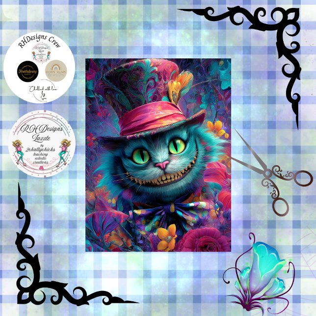 Papier Mousseline Découpage Psychedelique Chat de Cheshire Fantastiq (Créateur téléchargé)
