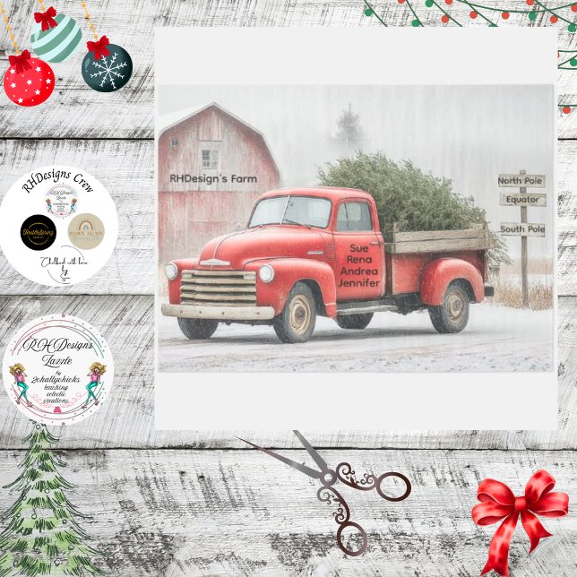 Papier Mousseline Decoupage Red Truck & Barn Farm Winter Scene (Créateur téléchargé)