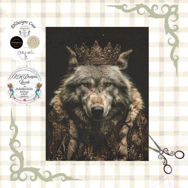 Papier Mousseline Decoupage Regal Royalty Wolf  Portrait (Créateur téléchargé)