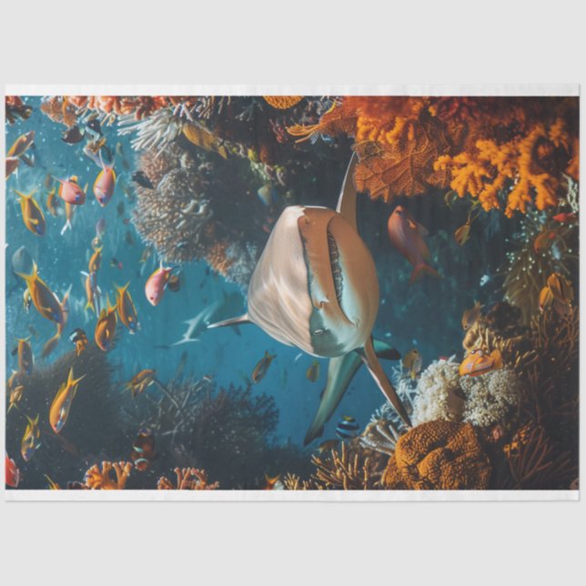 Papier Mousseline Découpage Requin Océan Eau Monde (Recto)