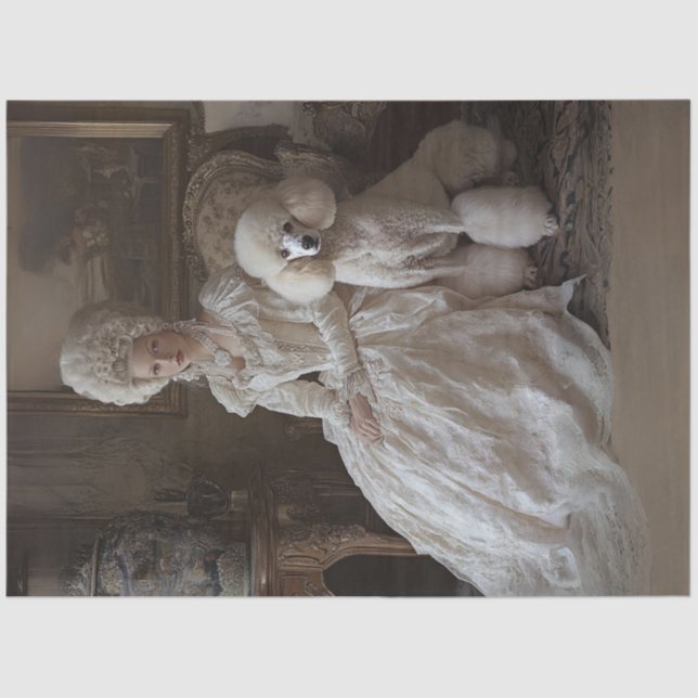 Papier Mousseline Découpage Rococo Style Dame & Poodle Standard (Recto)