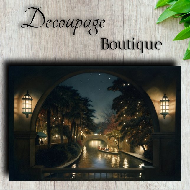 Papier Mousseline Découpage romantique de la scène de nuit du Canal (Romantic Canal Night Scene Decoupage Tissue Paper)