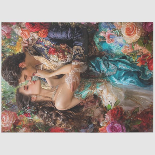 Papier Mousseline Découpage Romantique Valentine Couple Embrasser (Recto)