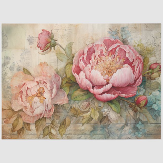 PAPIER MOUSSELINE DÉCOUPAGE ROMANTIQUE VINTAGE PEONY (Recto)