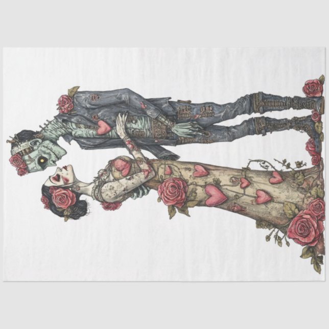 Papier Mousseline Découpage Romantique Zombie Couple Valentine Embra (Recto)