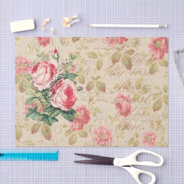 Papier Mousseline Découpage Rose antique & papier de tissus rose & c (Artisanat)