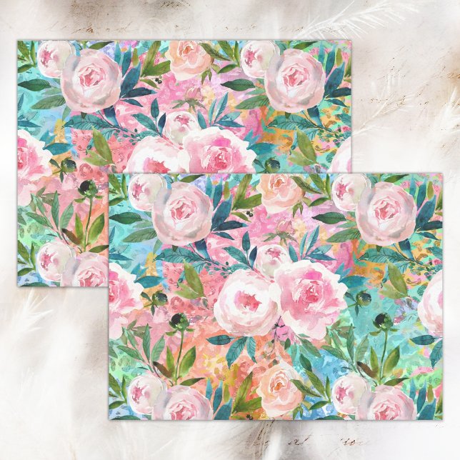 PAPIER MOUSSELINE DÉCOUPAGE ROSE DE BOHO WATERCOLOR (WATERCOLOR BOHO ROSES DECOUPAGE TISSUE PAPER)
