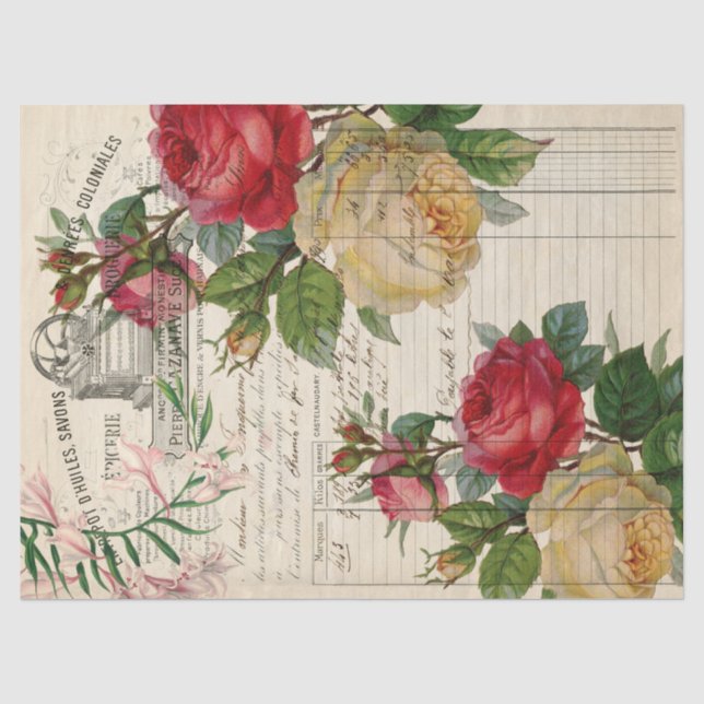 Papier Mousseline Découpage rose et Ephémère Florale (Recto)