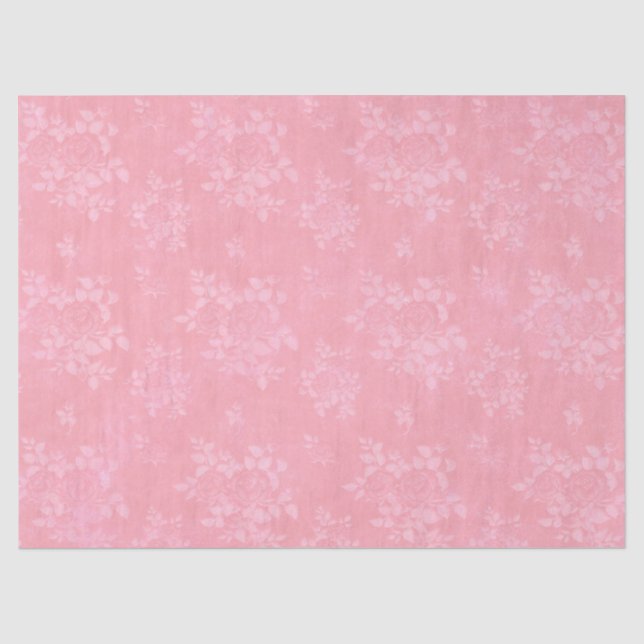 Papier Mousseline Découpage rose Fleurs blanches (Recto)