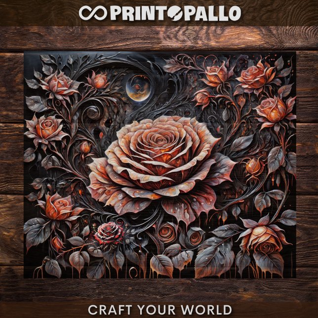 Papier Mousseline Decoupage - Roses à profusion sur fond noir -  (Créateur téléchargé)
