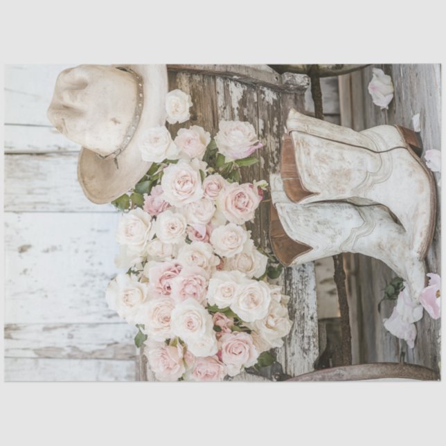 Papier Mousseline Découpage Russe Cowboy Boot Western Casquette rose (Recto)