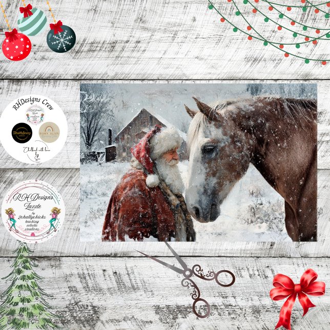 Papier Mousseline Decoupage Rustic Landscape Santa & His Horse  (Créateur téléchargé)