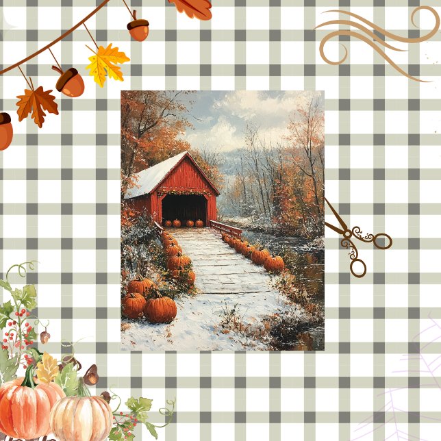 Papier Mousseline Découpage Rustic Red Barn Automne saison Citrouill (Créateur téléchargé)