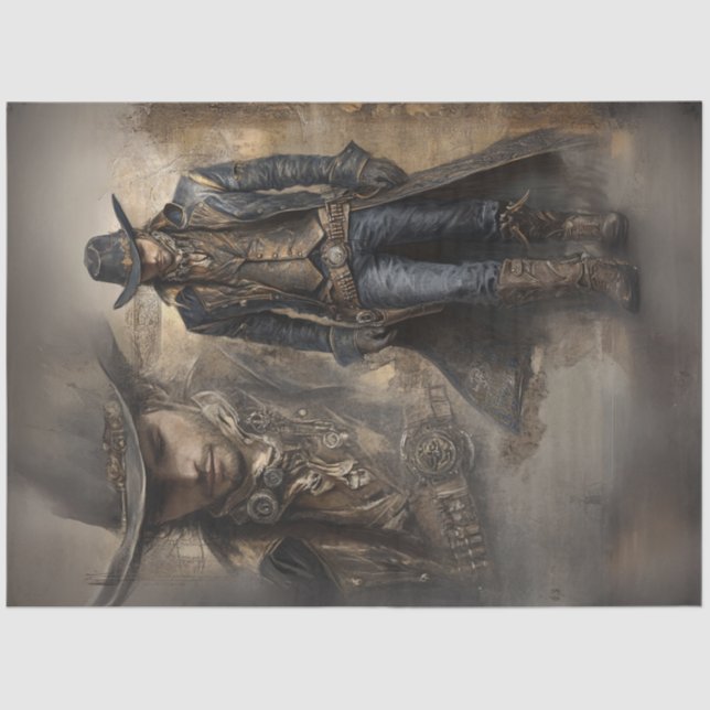 Papier Mousseline Découpage Rustique Cowboy Dark Coat Photo en photo (Recto)
