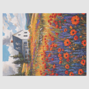 Papier Mousseline Découpage rustique de champs de pavot et de lupine