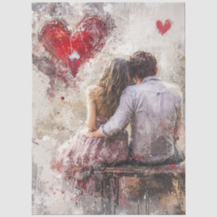 Papier Mousseline Decoupage Saint-Valentin Couple Banc Cœur Amour