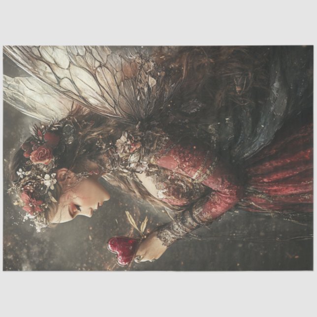 Papier Mousseline Découpage Saint Valentin Fée Rouge Robe Intricte (Recto)