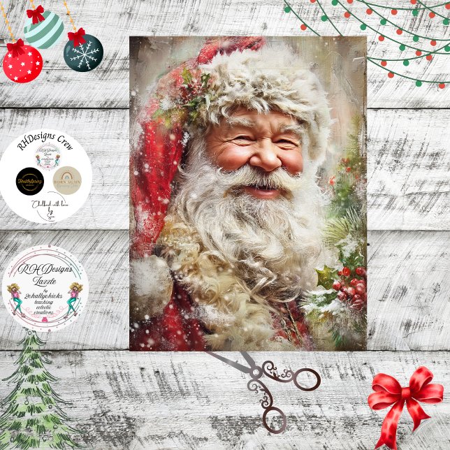 Papier Mousseline Decoupage Santa Claus Holly Red Coat (Créateur téléchargé)