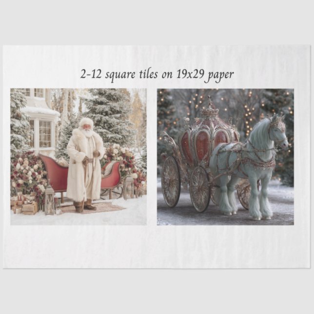 Papier Mousseline Decoupage Santa Sleigh Carriage 12s" Square Tile (Recto)