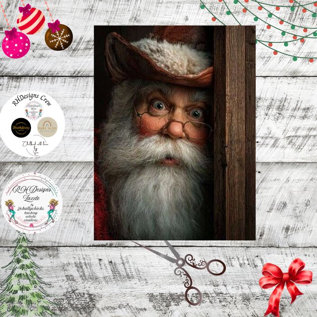 Papier Mousseline Decoupage Santa Surprise Peeking Around Door  (Créateur téléchargé)
