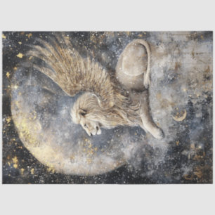 Papier Mousseline Découpage Scène de Pleine lune de lion ailé majest