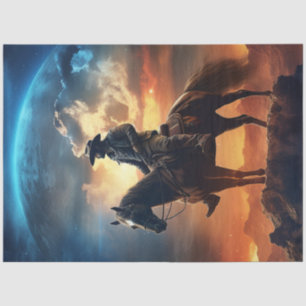 Papier Mousseline Découpage Scène occidentale Cowboy Horse Moon