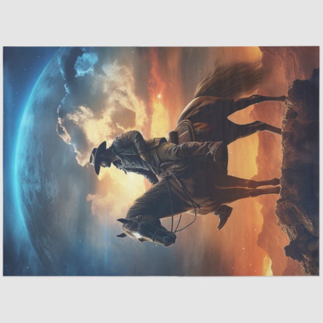 Papier Mousseline Découpage Scène occidentale Cowboy Horse Moon (Recto)