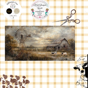 Papier Mousseline Découpage Scène rurale rustique Grange moulin à ve