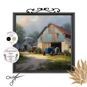 Papier Mousseline Découpage Scène rustique Grange et tracteur Vintag
