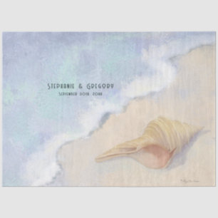 Papier Mousseline Découpage Seashell Beach Sand Bleu Blanc Vague