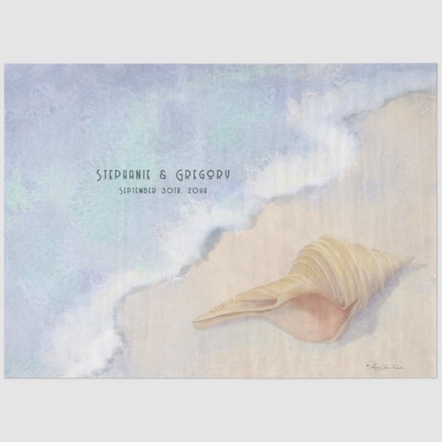 Papier Mousseline Découpage Seashell Beach Sand Bleu Blanc Vague (Recto)