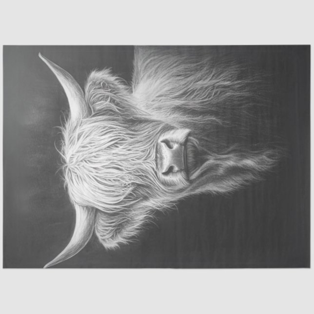 Papier Mousseline Découpage Shaggy Highland Cow Arrière - plan noir (Recto)