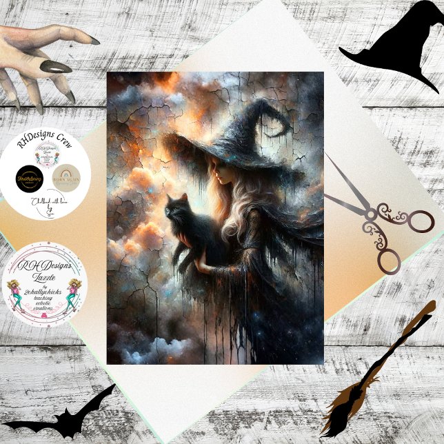 Papier Mousseline Decoupage Silver Haired Witch Glowing Artwork  (Créateur téléchargé)