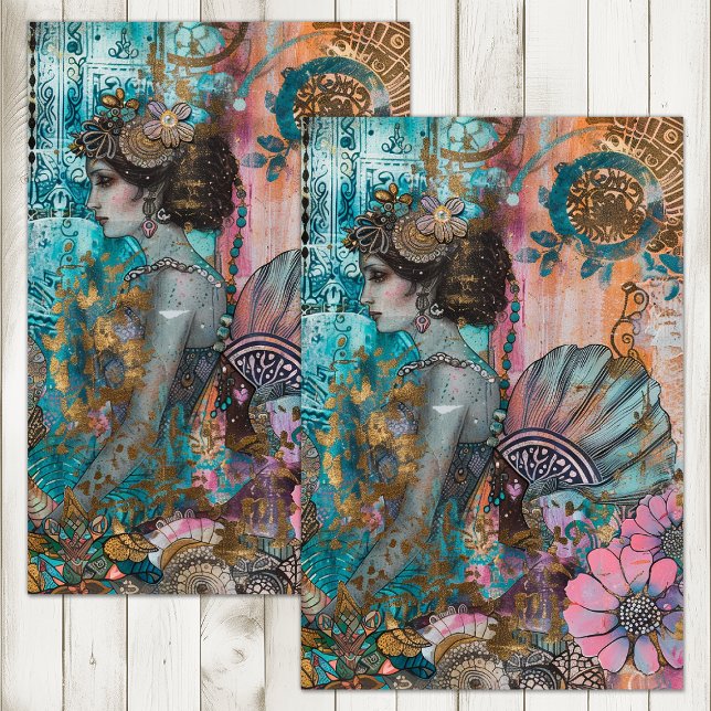 PAPIER MOUSSELINE DECOUPAGE SIRÈNE EXOTIQUE (EXOTIC MERMAID DECOUPAGE TISSUE PAPER)