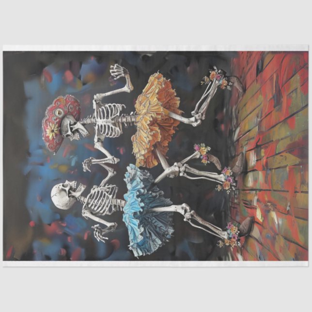 Papier Mousseline Découpage Skeleton Couple Dancing Day Dead (Recto)