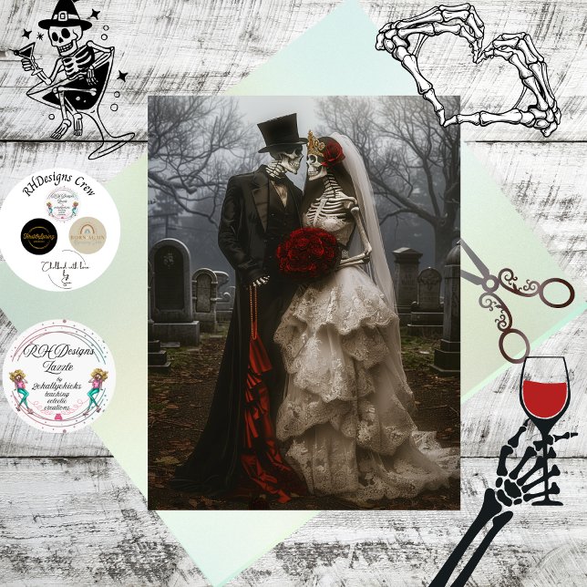 Papier Mousseline Decoupage Skeleton Couple Halloween Wedding  (Créateur téléchargé)