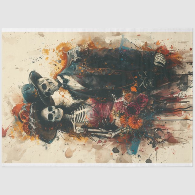 Papier Mousseline Découpage Skeleton Party Couple (Recto)