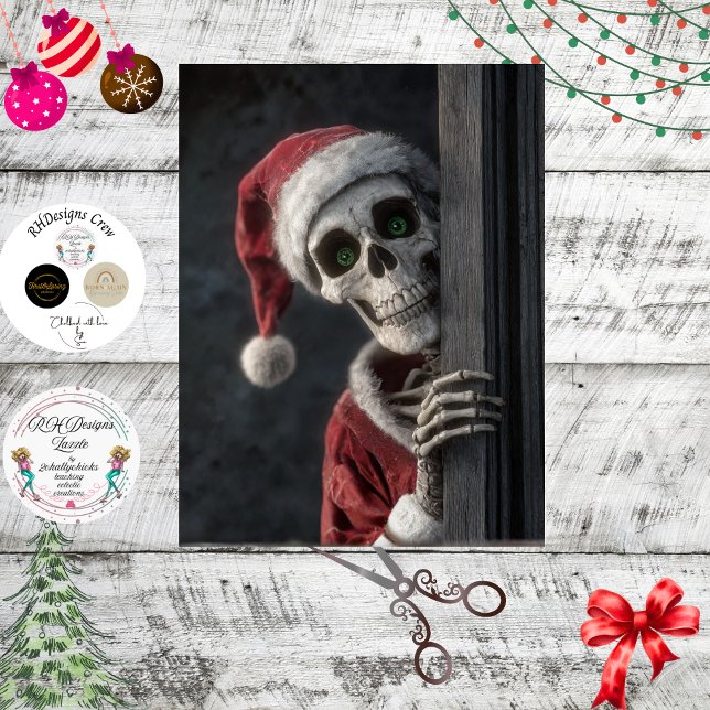 Papier Mousseline Decoupage Skeleton Santa Claus Lurking Peeking Art (Créateur téléchargé)