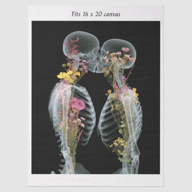 Papier Mousseline Decoupage Skeletons Kissing Fits 16x20 Canvas  (Recto)
